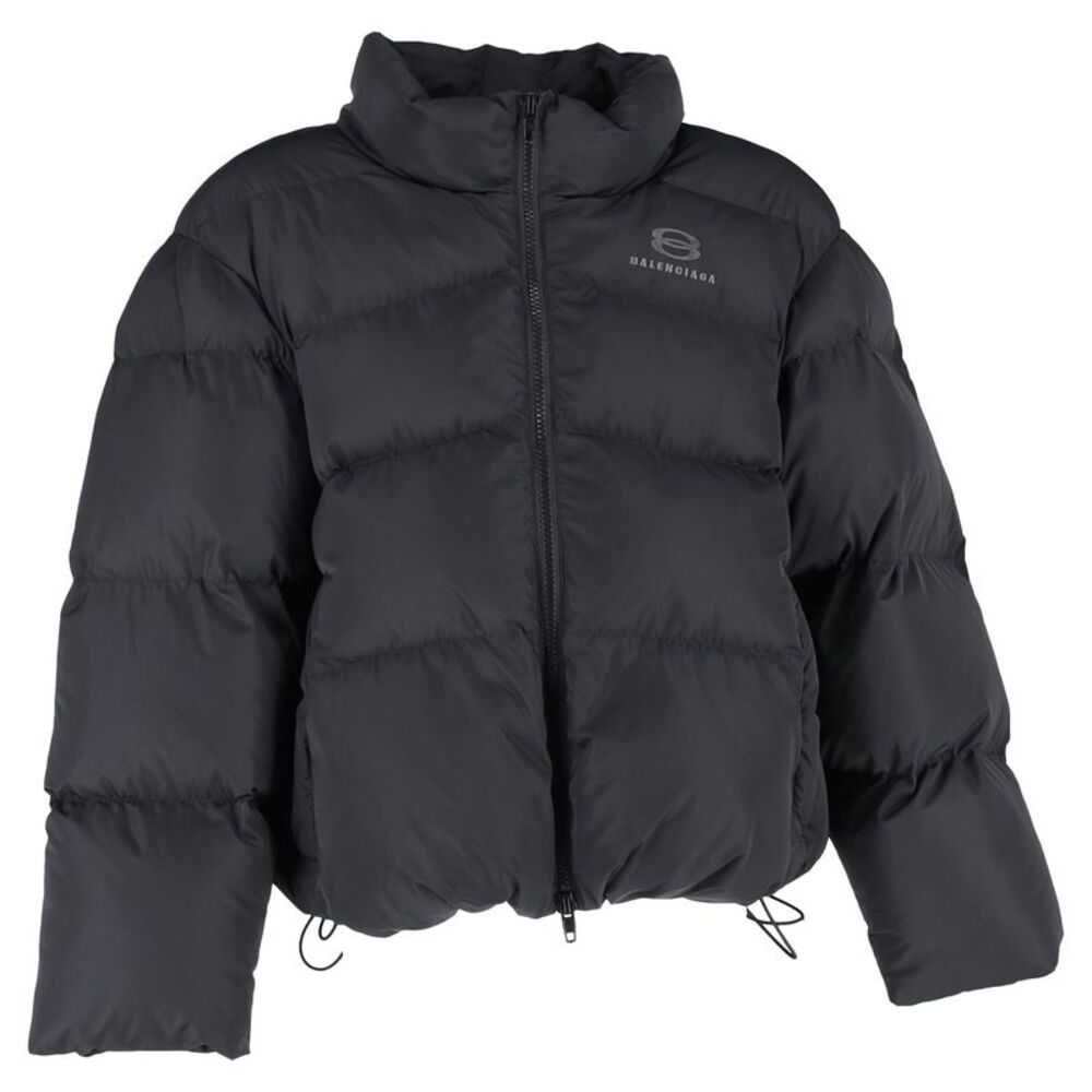 Balenciaga Logo Zip-Up Cropped Down Jacket in Black Polyester